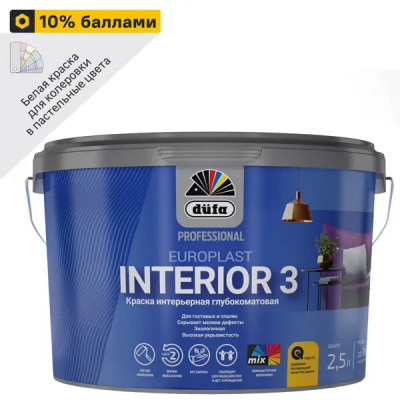 Краска для стен и потолков Dufa Europlast 3 Interior матовая цвет белый база 1 2.5 л