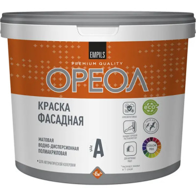 Краска фасадная Ореол матовая цвет белый база А 4.5 л