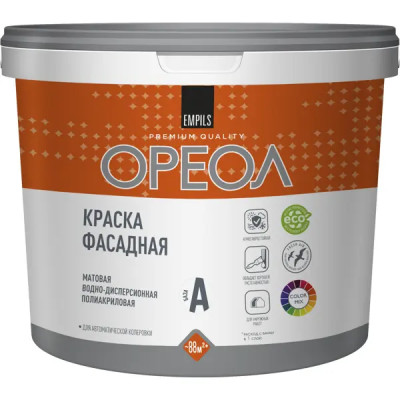 Краска фасадная Ореол матовая цвет белый база А 9 л