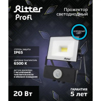 Прожектор светодиодный Ritter Profi 53420 8 20 Вт 2000 Лм 180-240 В с датчиком движения холодный белый свет 6500К IP65 черный