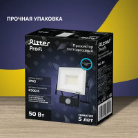 Прожектор светодиодный Ritter Profi 53422 2 50 Вт 5000 Лм 180-240В с датчиком движения холодный белый свет 6500К IP65 черный