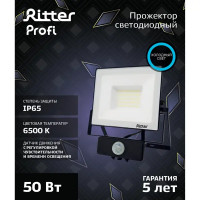 Прожектор светодиодный Ritter Profi 53422 2 50 Вт 5000 Лм 180-240В с датчиком движения холодный белый свет 6500К IP65 черный