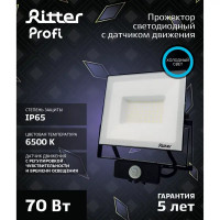 Прожектор светодиодный Ritter Profi 53423 9 70 Вт 7000 Лм 180-240В с датчиком движения холодный белый свет 6500К IP65 черный