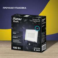 Прожектор светодиодный Ritter Profi 53424 6 100 Вт 10000 Лм 180-240 В с датчиком движения холодный свет 6500К IP65 черный