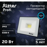 Прожектор светодиодный уличный Ritter Profi 53406 2 20 Вт 2000 Лм 180-240В холодный белый свет 6500К IP65 черный
