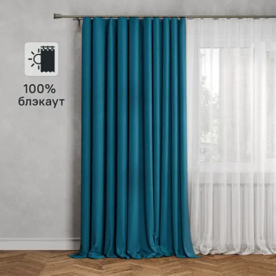 Штора на ленте блэкаут Flame 250x300 см цвет бирюзовый