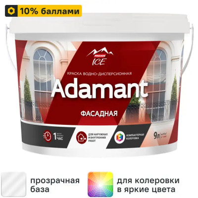 Краска фасадная Parade Adamant матовая прозрачная база C 9 л