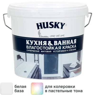 Краска для кухонь и ванных комнат Husky матовая цвет белый база А 5 л