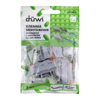 Клеммы монтажные проходные с рычажком на DIN-рейку Duwi СМК-401 1-проводные 4мм² серые 5шт 26740 9