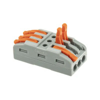 Клеммы проходные монтажные с рычажком Duwi СМК-423 3-проводные 4мм² серые 5шт 26742 3