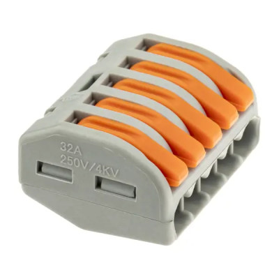 Клеммы соединительные монтажные с рычажком Duwi СМК 222-415 5-проводные 4мм² серые 5шт 26611 2