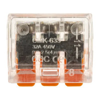 Клеммы соединительные монтажные с рычажком Duwi СМК 223-413 3-проводные 4мм² прозрачные 5шт 26613 6