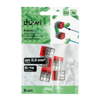 Клеммы монтажные самозажимные с пастой Duwi СМК 772-206 6-проводные 2,5мм² прозрачные 5шт 26732 4
