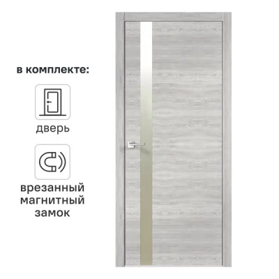 Дверь межкомнатная Канзас 2 остекленная цвет дуб европейский серый ПВХ 60x200см (с замком)