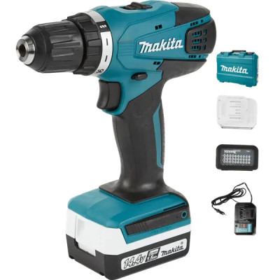 Дрель-шуруповерт аккумуляторная Makita DF347DWEX8 14.4 В Li-ion 2x1.5 Ач, набор бит