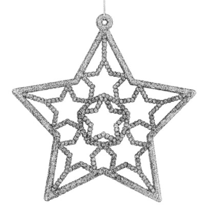Елочная игрушка «Звезда» 13 см глиттер серебряный