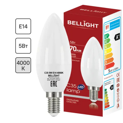 Лампа светодиодная Bellight Е14 свеча 5 Вт 470 Лм нейтральный белый свет