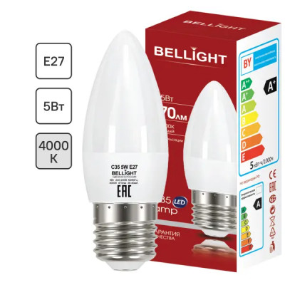 Лампа светодиодная Bellight E27 220-240 В 5 Вт свеча 470 лм нейтральный белый цвет света