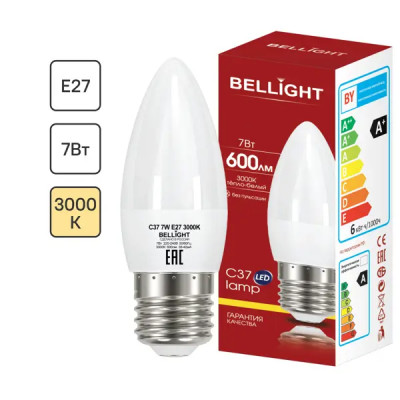 Лампа светодиодная Bellight E27 220-240 В 7 Вт свеча 600 лм теплый белый цвет света