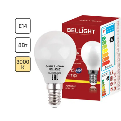 Лампа светодиодная Bellight E14 175-250 В 8 Вт шар 750 лм теплый белый цвет света