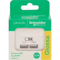 Розетка Schneider Electric Glossa USB встраиваемая A+A цвет молочный