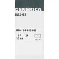 УЗО Generica ВД1-63 2P 16 A 30 мА 4.5 кА AC