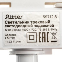 Трековый светильник спот подвесной светодиодный Ritter Artline конус 300x40мм до 1м 12Вт до 6.4м² 4000К металл белый