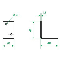 Угол крепежный равносторонний KUR 40x40x20x1.8