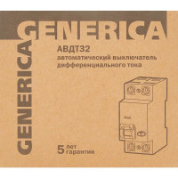 Дифференциальный автомат Generica АВДТ-32 1P C32 A 30 мА 4.5 кА AC