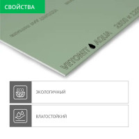 Гипсокартон влагостойкий 9.5 мм Vetonit Аква 2500x1200 мм 3 м²