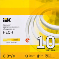 Комплект светодиодной ленты IEK Неон LSR5-2835WW120 120 диод 8 Вт/м 220 В 80 мм IP65 10 м теплый белый свет