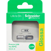 Розетка USB A+С встраиваемая Schneider Electric Glossa цвет платина