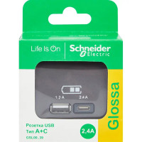 Розетка USB A+С встраиваемая Schneider Electric Glossa цвет графит