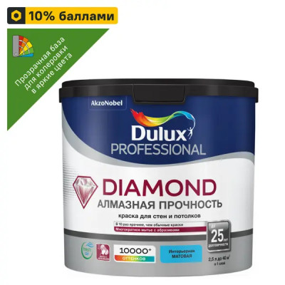 Краска для стен и потолков Dulux Professional Diamond Matt матовая база BC прозрачная 2.25 л