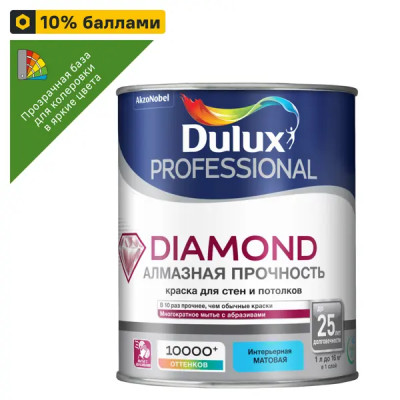 Краска для стен и потолков Dulux Professional Diamond Matt матовая база BC прозрачная 0.9 л