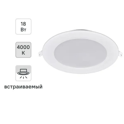 Светильник точечный светодиодный встраиваемый 1716 круг 18Вт нейтральный теплый свет