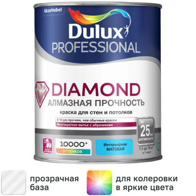 Краска для стен и потолков Dulux Professional Diamond Matt матовая база BC прозрачная 0.9 л