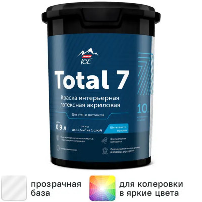 Краска для стен и потолков Parade Total 7 моющаяся матовая прозрачная база С 0.9 л