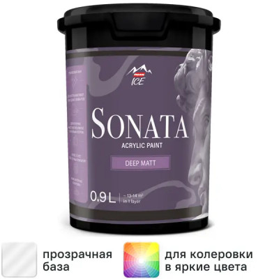 Краска для стен и потолков Parade Sonata Deep Matt моющаяся матовая прозрачная база С 0.9 л