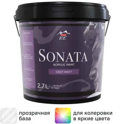 Краска для стен и потолков Parade Sonata Deep Matt моющаяся матовая прозрачная база С 2.7 л