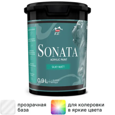 Краска для стен и потолков Parade Sonata Silky Matt моющаяся полуматовая прозрачная база С 0.9 л