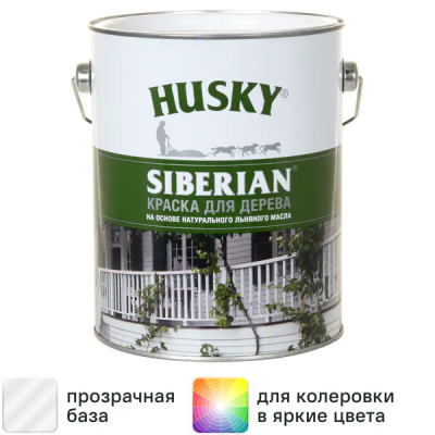 Краска для дерева Husky Siberian моющаяся полуматовая прозрачная 2.7 л