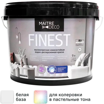 Краска декоративная Maitre Deco Finest матовая белая база А 9 л