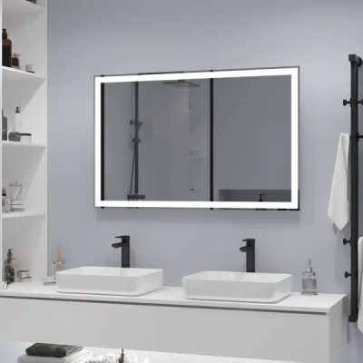 Зеркало для ванной Status с подсветкой 100x70 см цвет серый