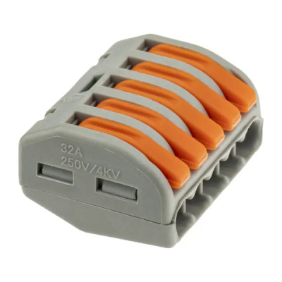 Клеммы соединительные монтажные с рычажком Duwi СМК 222-415 5-проводные 4мм² серые 20шт 26747 8