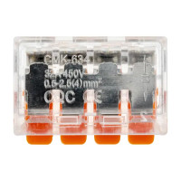 Клеммы соединительные монтажные с рычажком Duwi СМК 223-414 4-проводные 4мм² прозрачные 20 шт 26727 0