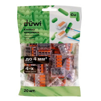 Клеммы соединительные монтажные с рычажком Duwi СМК 223-414 4-проводные 4мм² прозрачные 20 шт 26727 0