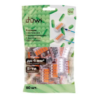 Клеммы соединительные монтажные с рычажком Duwi СМК 223-415 5-проводные 4 кв.мм прозрачные 50 шт 26748 5
