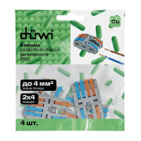 Клеммы разветвительные рычажковые Duwi СМК-524 PRO 2х4-проводные 4мм² серые 4шт 26660 4