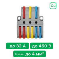Клеммы разветвительные рычажковые Duwi СМК-536 PRO 3х6-проводные 4мм² серые 4шт 26661 1